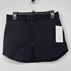 Athleta Toasty Buns Quilted Insulated Skirt Black Size 2 Mini Zip Up Pockets‎